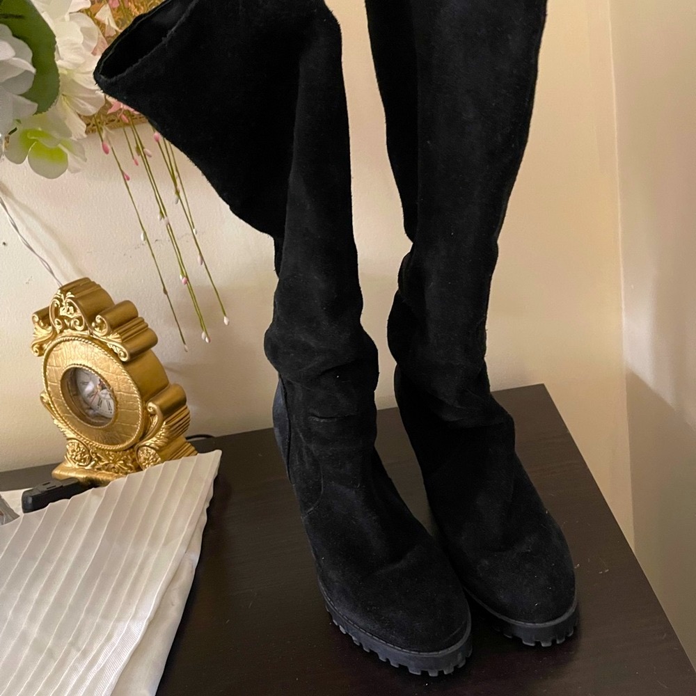 Aldo  Knee length black velvet hooker Boots - Picture 5 of 16